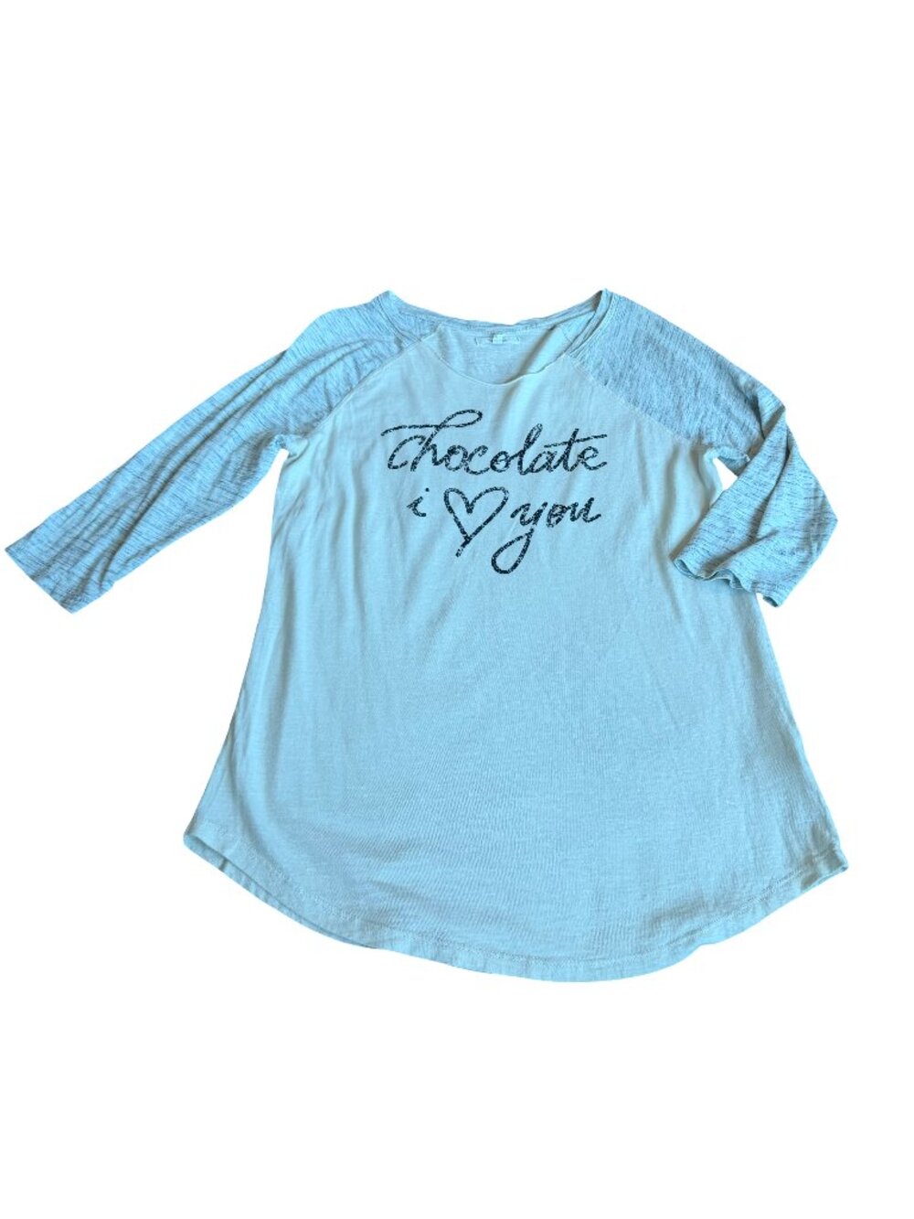 Maurices Ivory Grey Graphic Raglan Tee Shirt Chocolate Print Scoop Small Women's